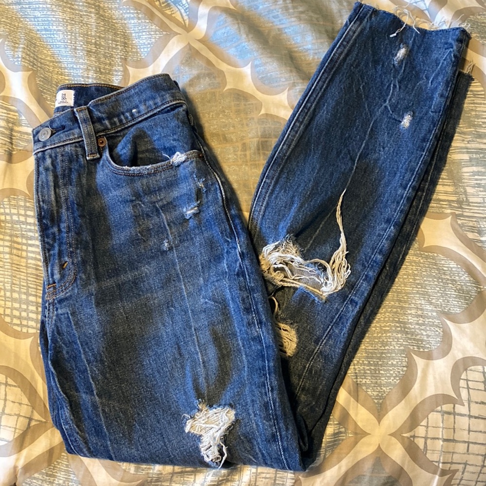 Abercrombie & Fitch distressed high rise mom jeans